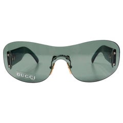 1990s Gucci Blue Tinted Frameless Oversized Shield Sunglasses