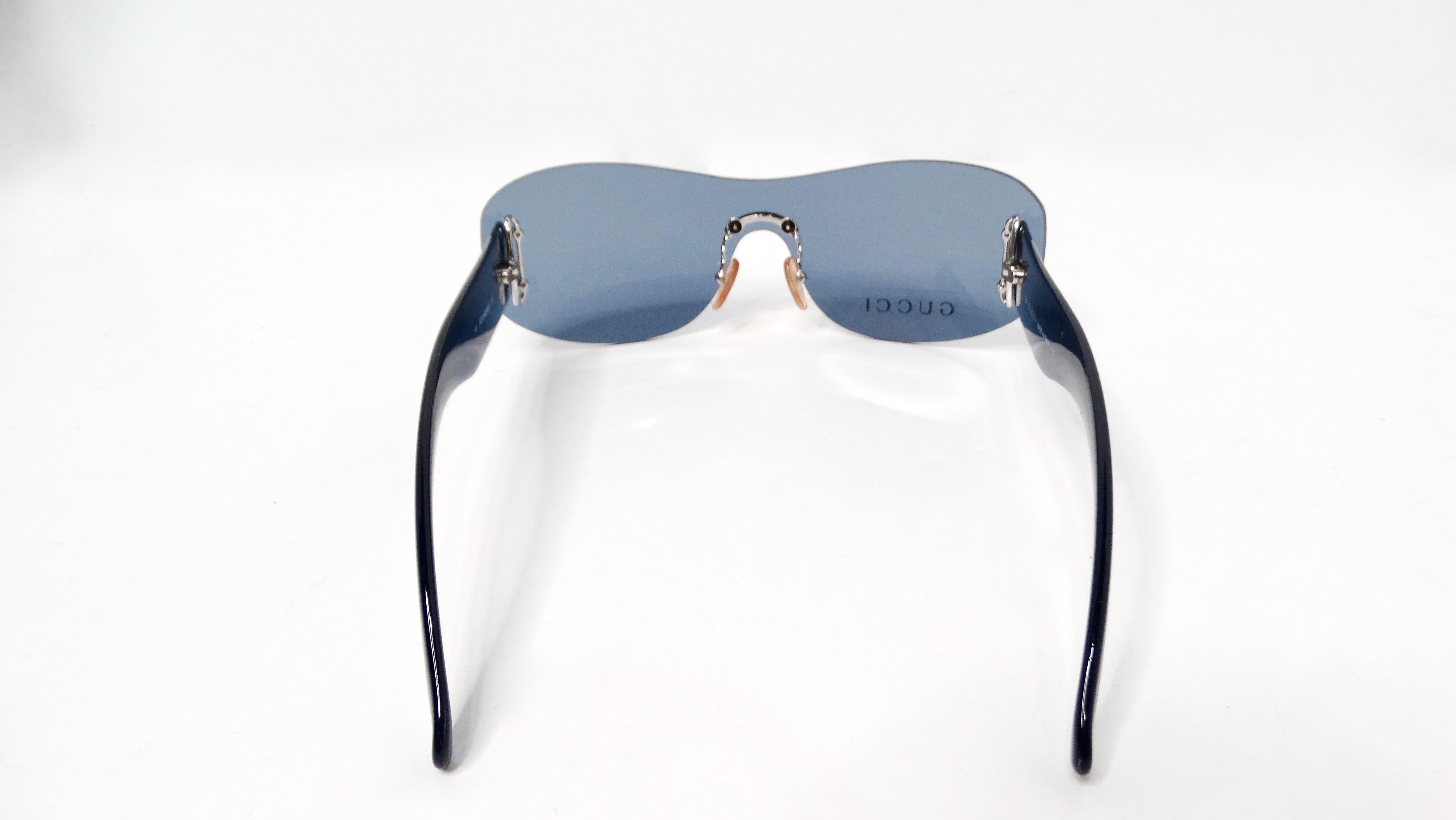 1990s Gucci Blue Tinted Shield Sunglasses For Sale 1