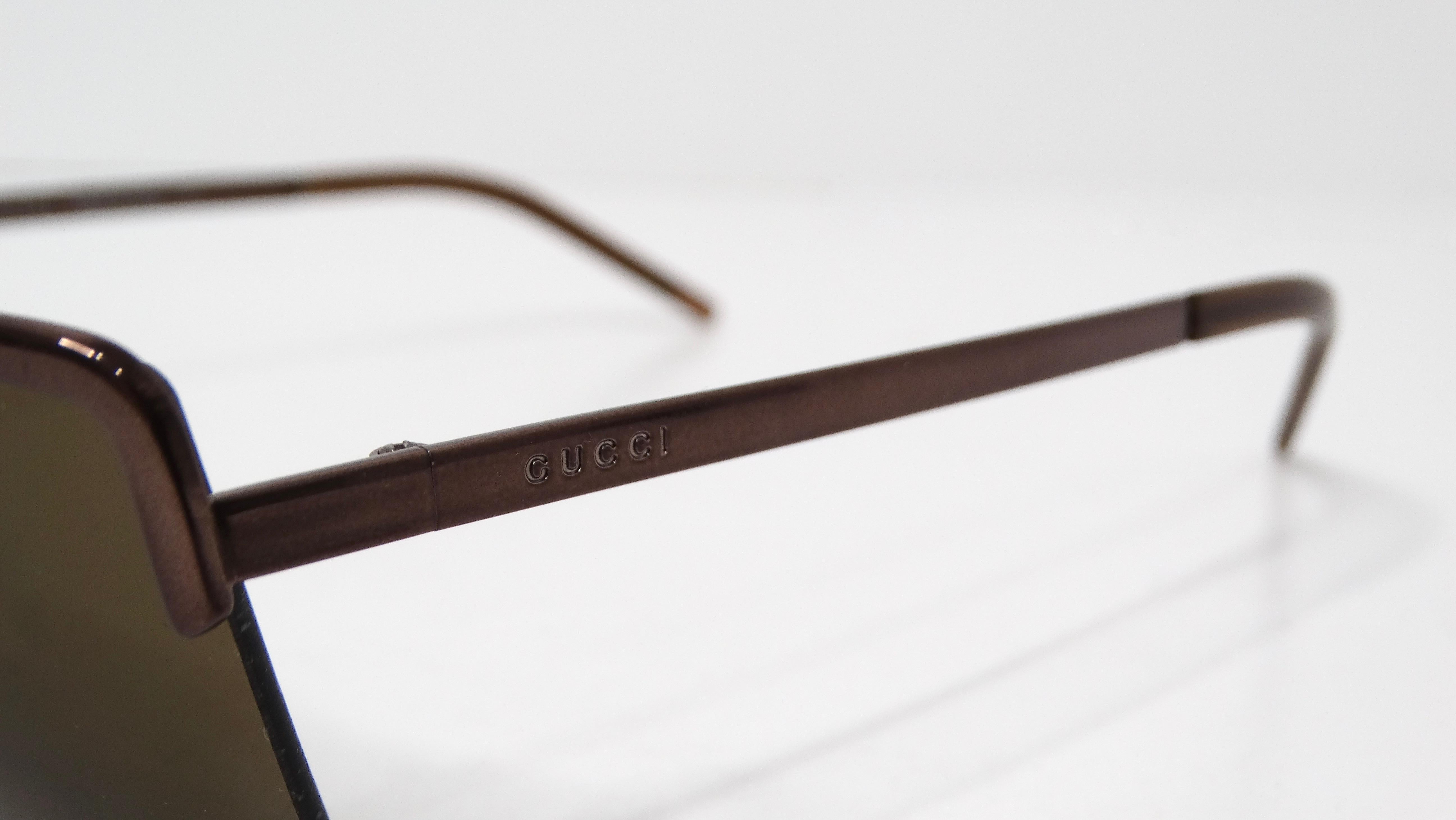 Gafas de sol tintadas con montura metálica rectangular marrón Gucci de los años 90 Marrón en venta