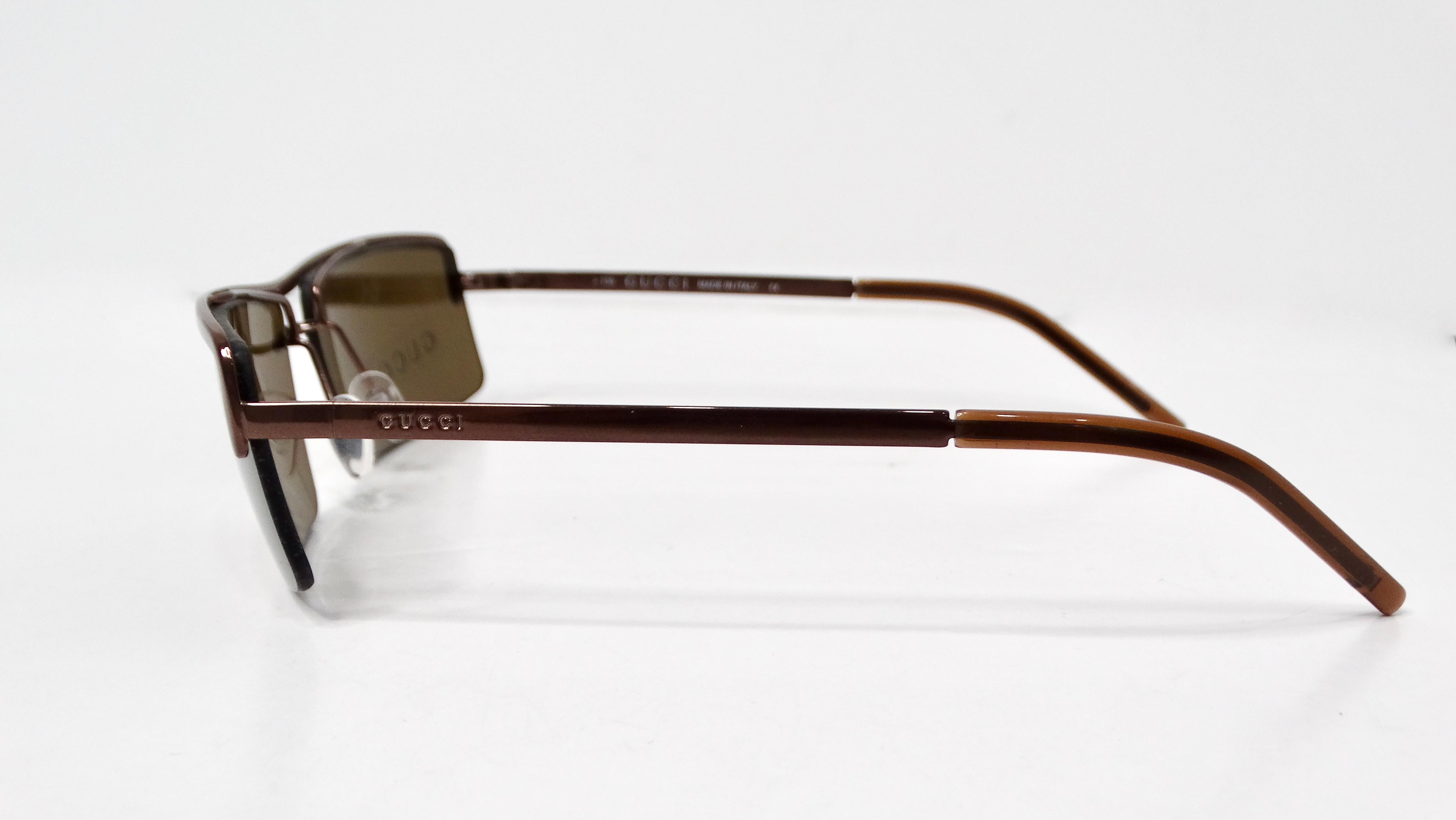 Gafas de sol tintadas con montura metálica rectangular marrón Gucci de los años 90 en Bueno estado para la venta en Scottsdale, AZ