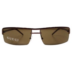 1990s Gucci Brown Rectangular Metal Frame Tinted Sunglasses
