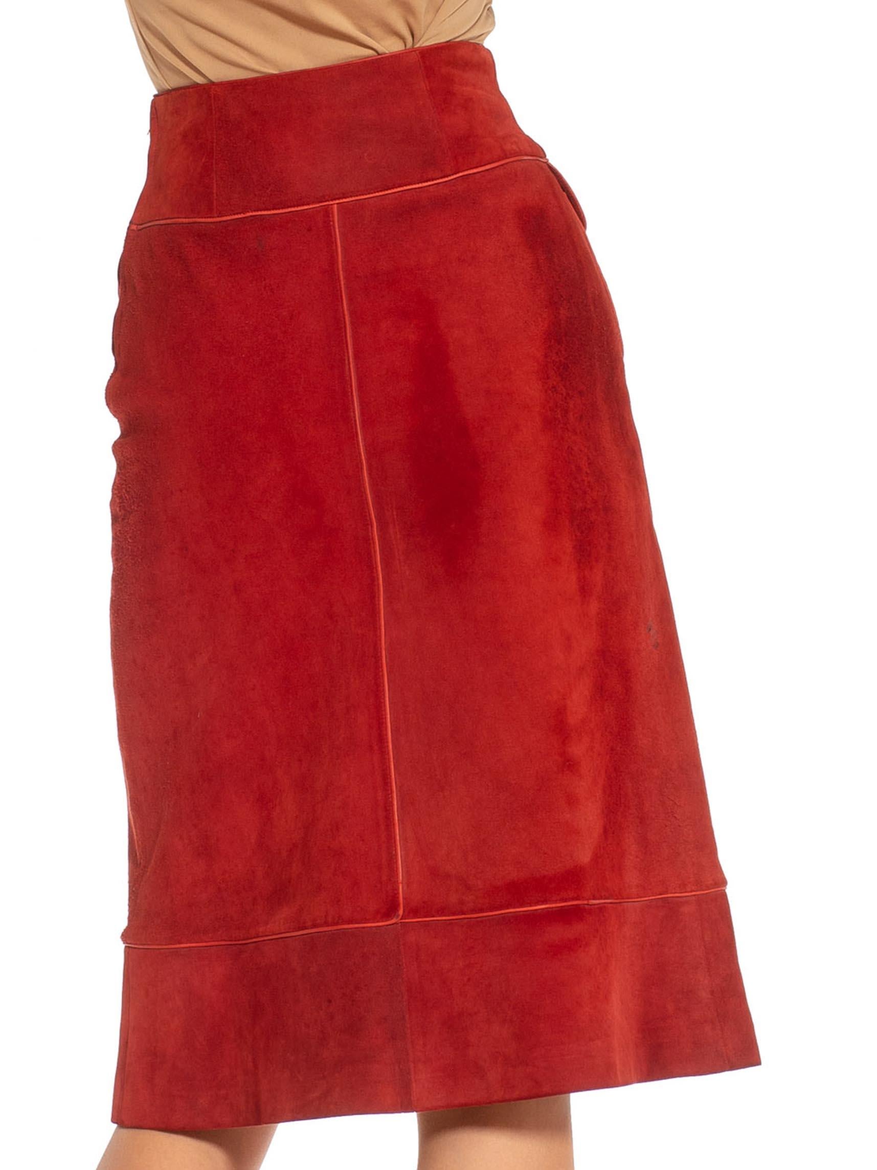 Women's 1990S GUCCI Burgundy & Gold Suede Midi Buckle Skirt