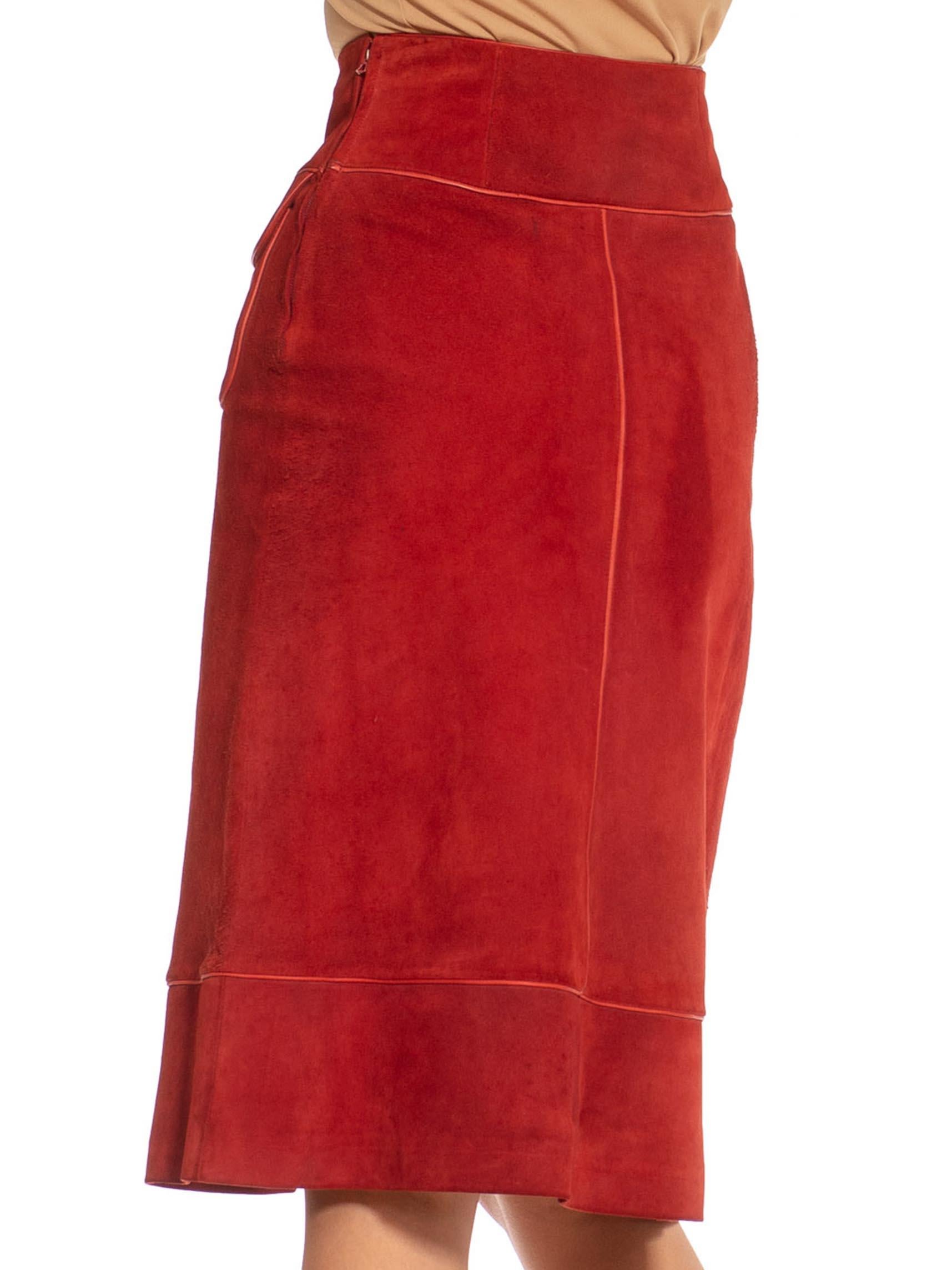 1990S GUCCI Burgundy & Gold Suede Midi Buckle Skirt 1