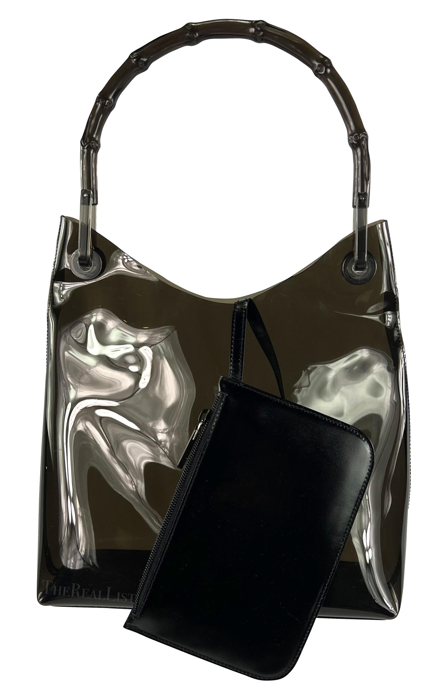 1990s Gucci by Tom Ford Black PVC Transparent Bamboo Top Handle Shoulder Bag For Sale 5