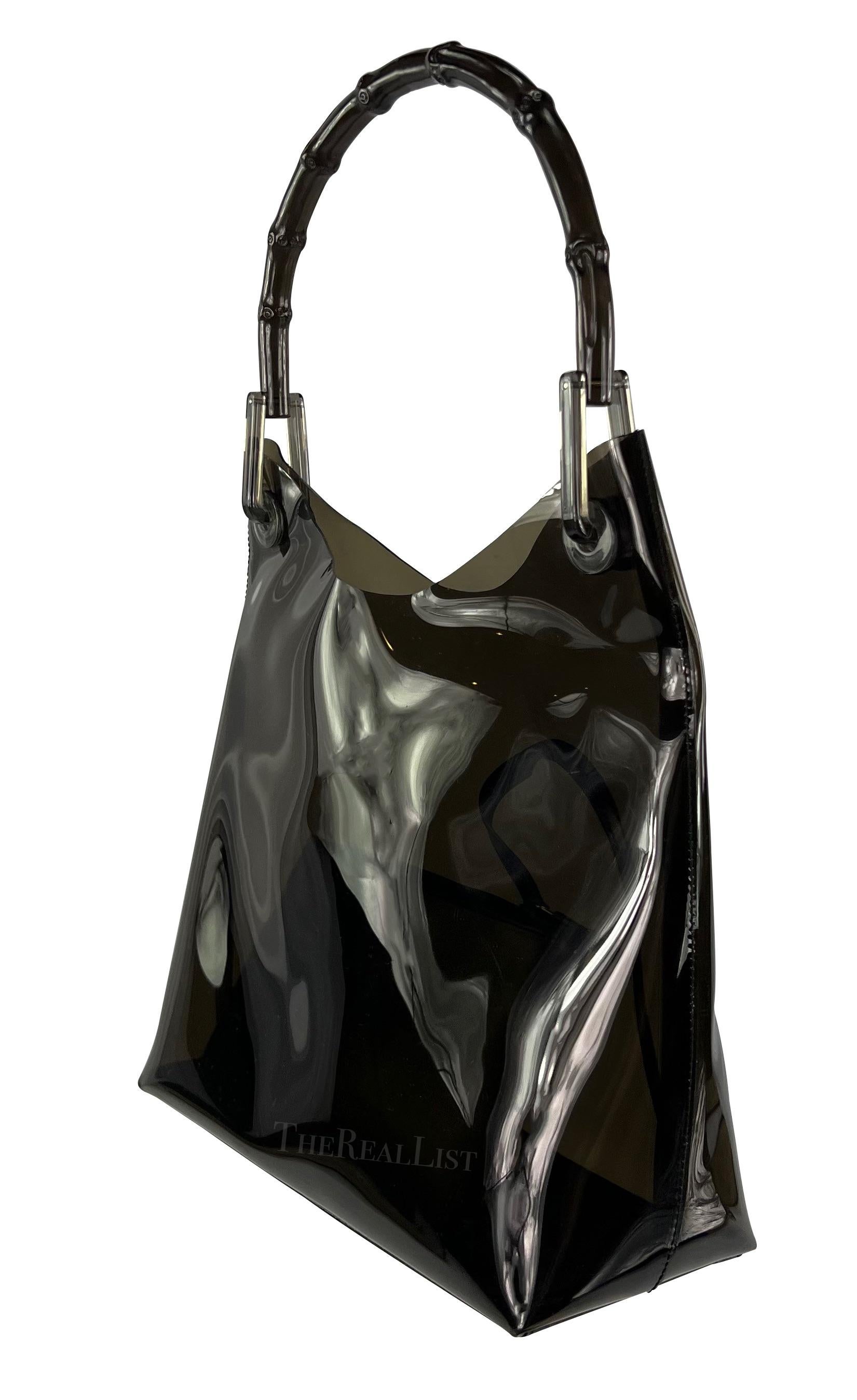 1990s Gucci by Tom Ford Black PVC Transparent Bamboo Top Handle Shoulder Bag In Excellent Condition For Sale In West Hollywood, CA