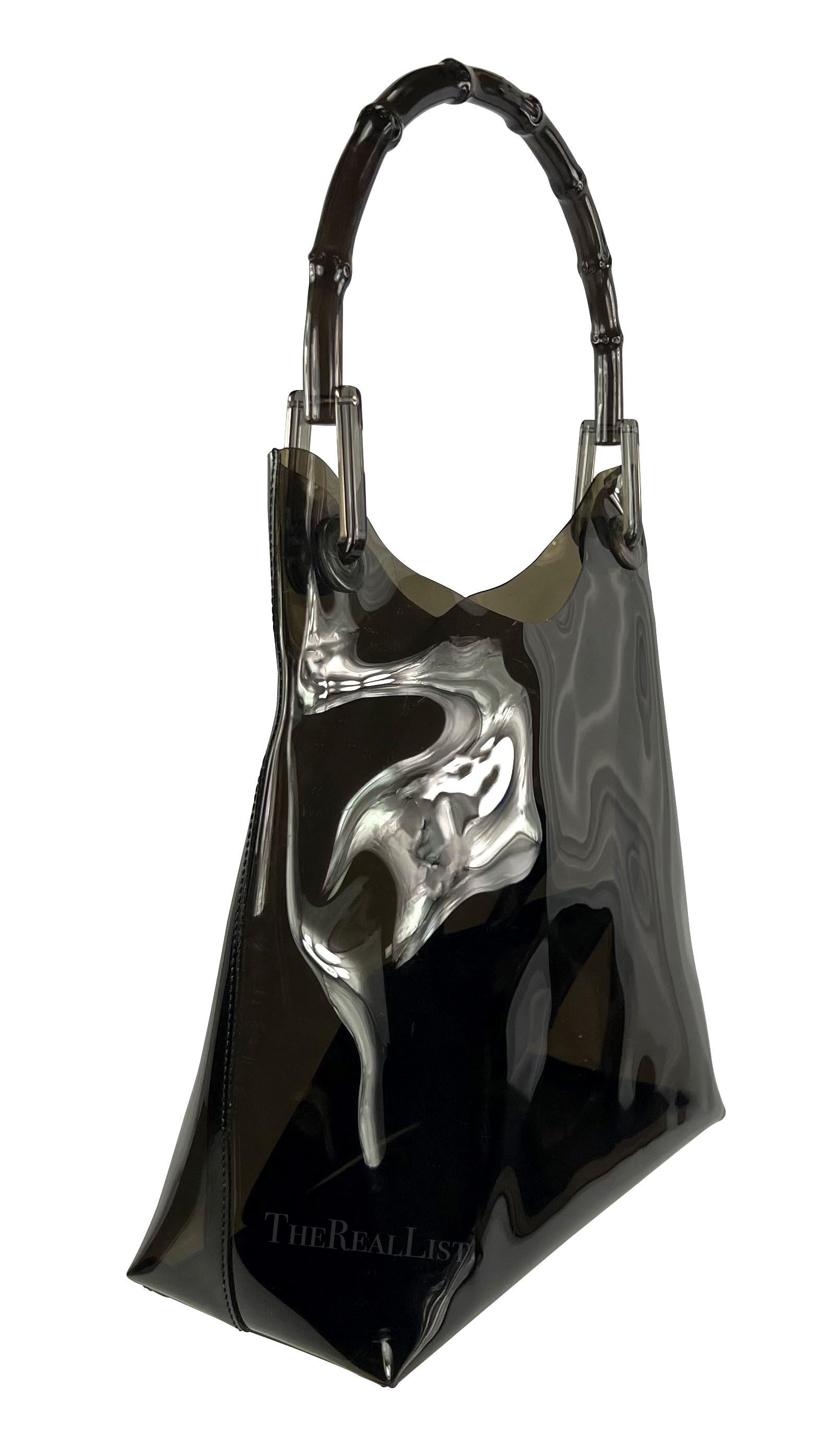 1990s Gucci by Tom Ford Black PVC Transparent Bamboo Top Handle Shoulder Bag For Sale 1