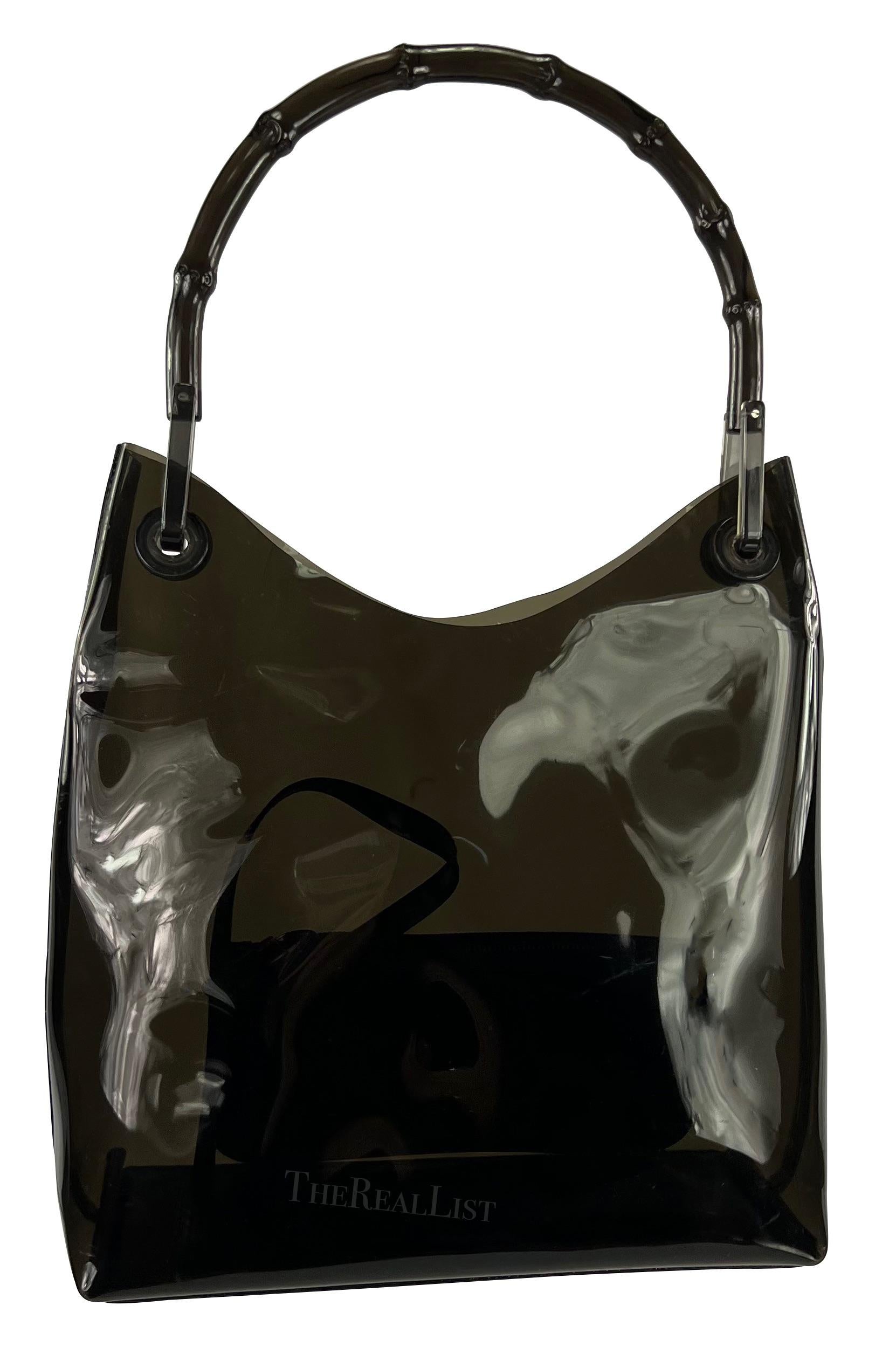 1990s Gucci by Tom Ford Black PVC Transparent Bamboo Top Handle Shoulder Bag For Sale 2