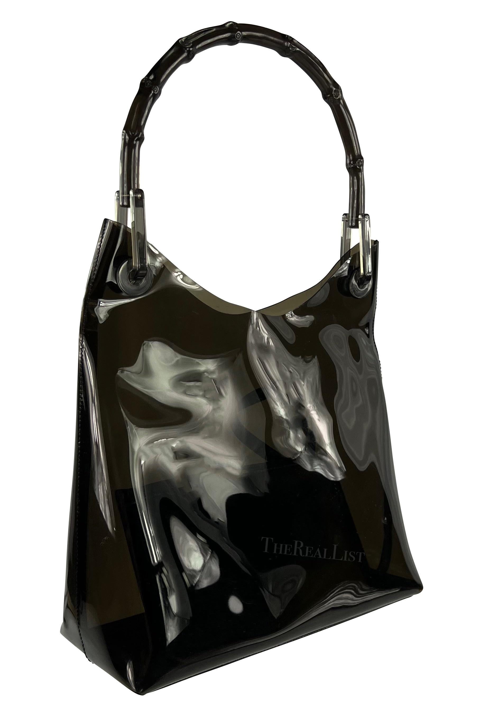 1990s Gucci by Tom Ford Black PVC Transparent Bamboo Top Handle Shoulder Bag For Sale 4