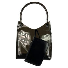 1990s Gucci by Tom Ford Black PVC Transparent Bamboo Top Handle Shoulder Bag