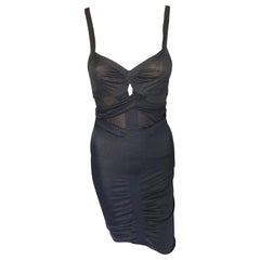 1990'S Gucci by Tom Ford Semi-Sheer Knit Bodycon Black Dress