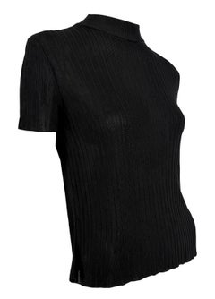 1990s Gucci by Tom Ford Sheer Black Ribbed Mock Neck T-Shirt Top