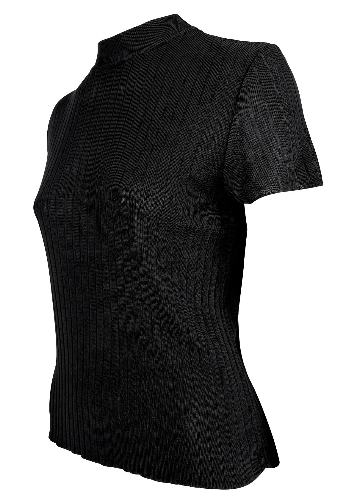 1990 Gucci by Tom Ford - Maglietta a collo alto a costine nera e trasparente in vendita 1
