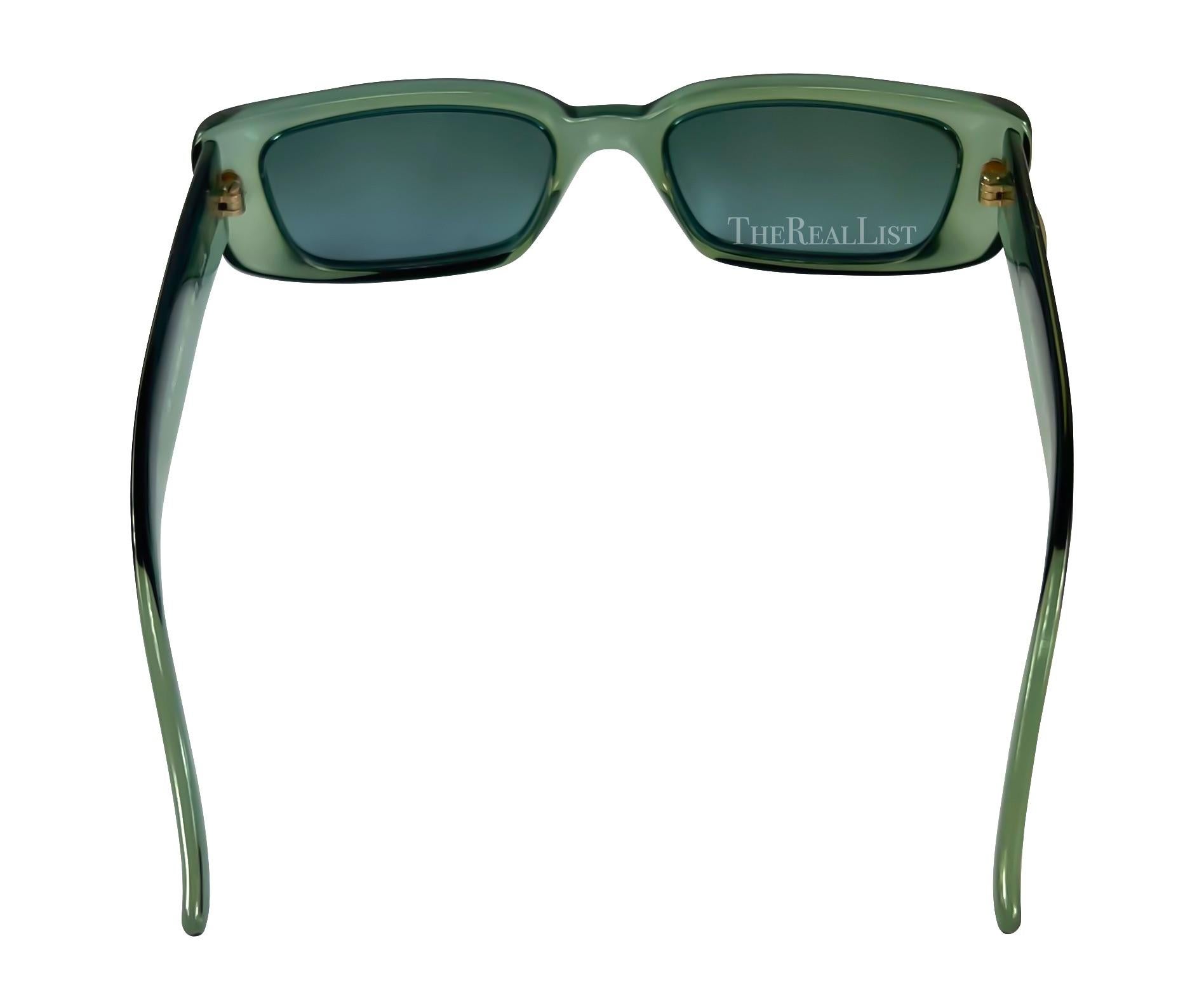 Women's or Men's 1990s Gucci by Tom Ford Square 'G' Green Clear Sunglasses Logo For Sale