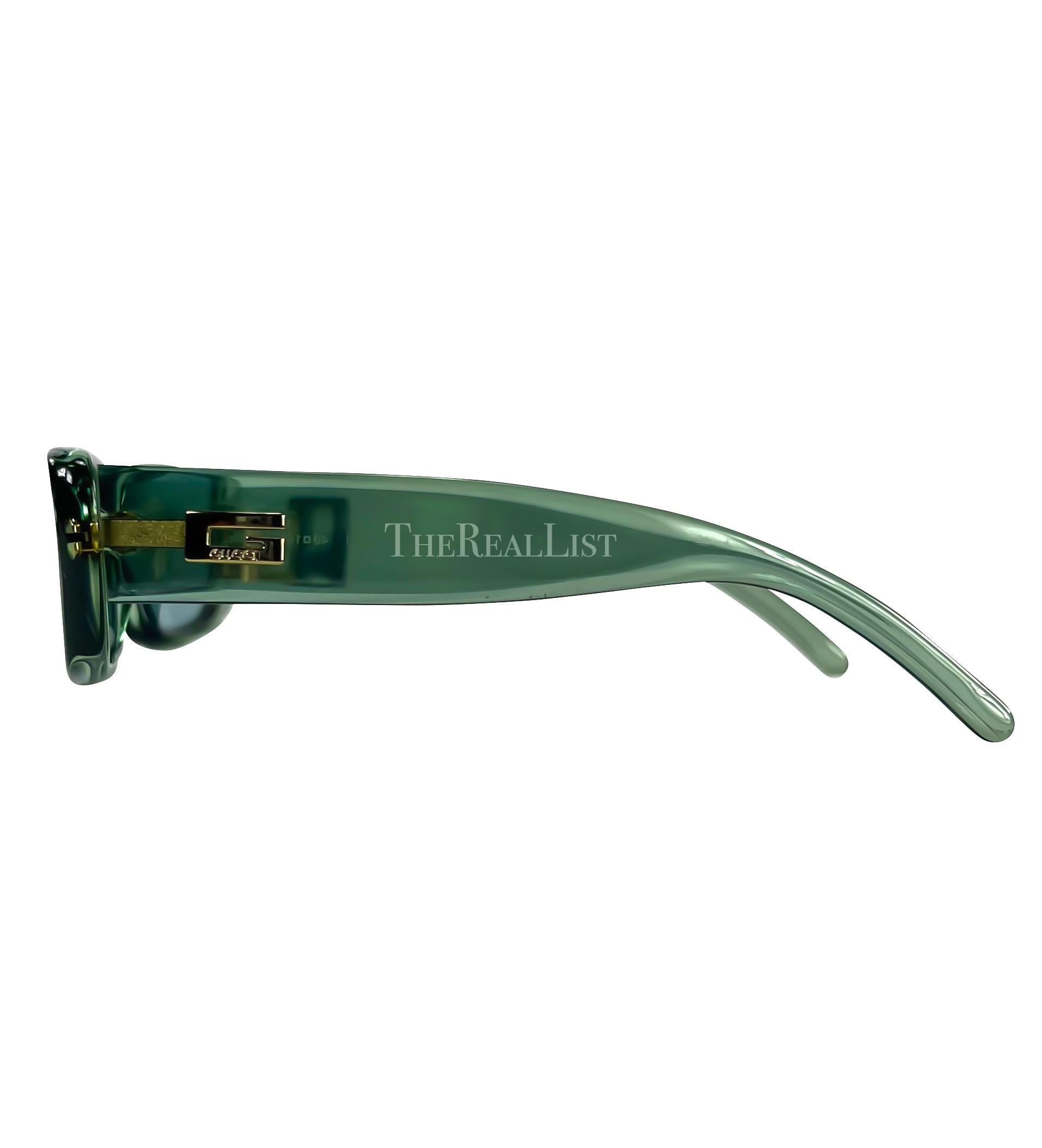 1990s Gucci by Tom Ford Square 'G' Green Clear Sunglasses Logo For Sale 1