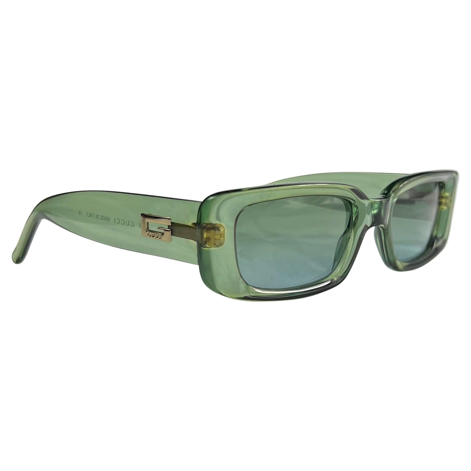 1990s Gucci by Tom Ford Square 'G' Green Clear Sunglasses Logo