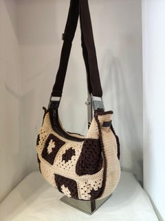 1990s Gucci crocheted crescent-shaped beige and brown bag