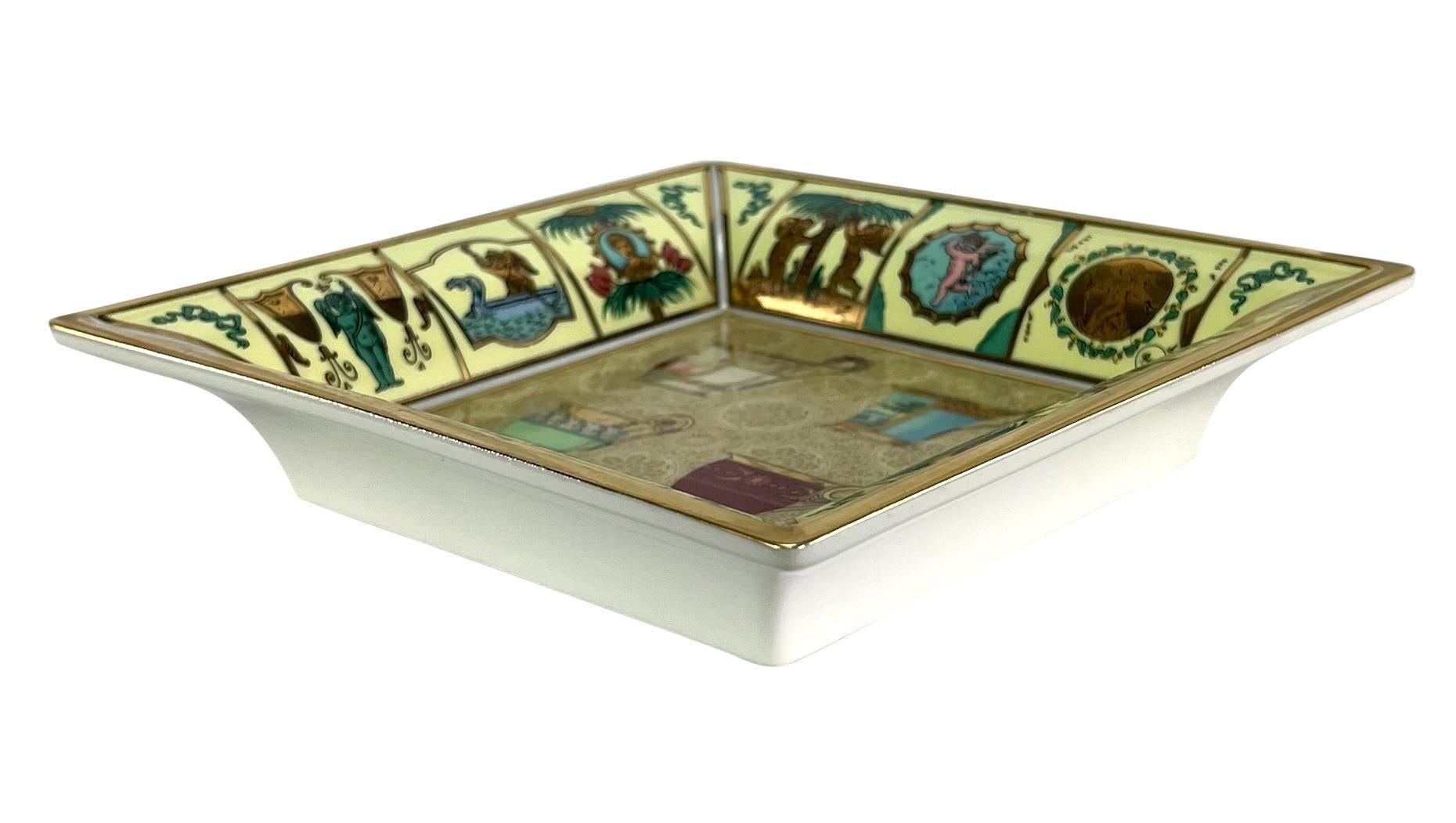 Brown 1990s Gucci Demitasse Espresso Cup Pattern Gold Porcelain Trinket Dish Ashtray For Sale