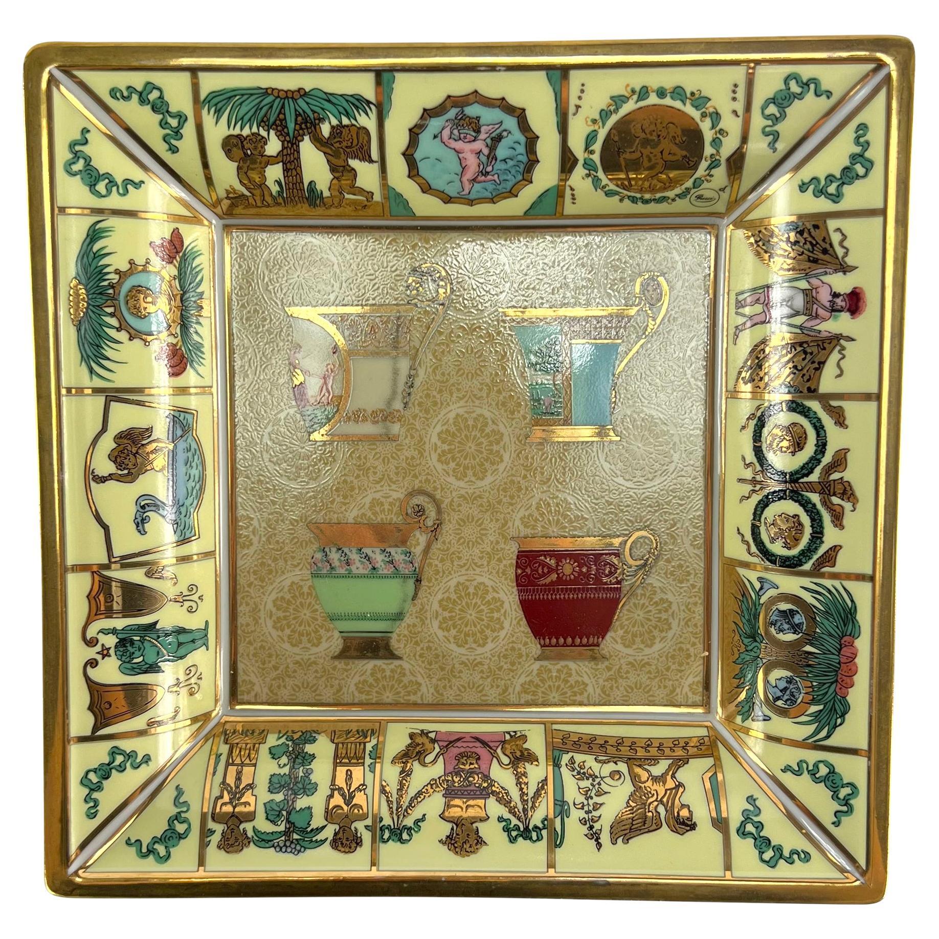 1990s Gucci Demitasse Espresso Cup Pattern Gold Porcelain Trinket Dish Ashtray