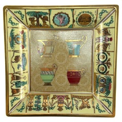 1990er Gucci Demitasse Espresso Cup Muster Gold Porzellan Trinket Dish Aschenbecher