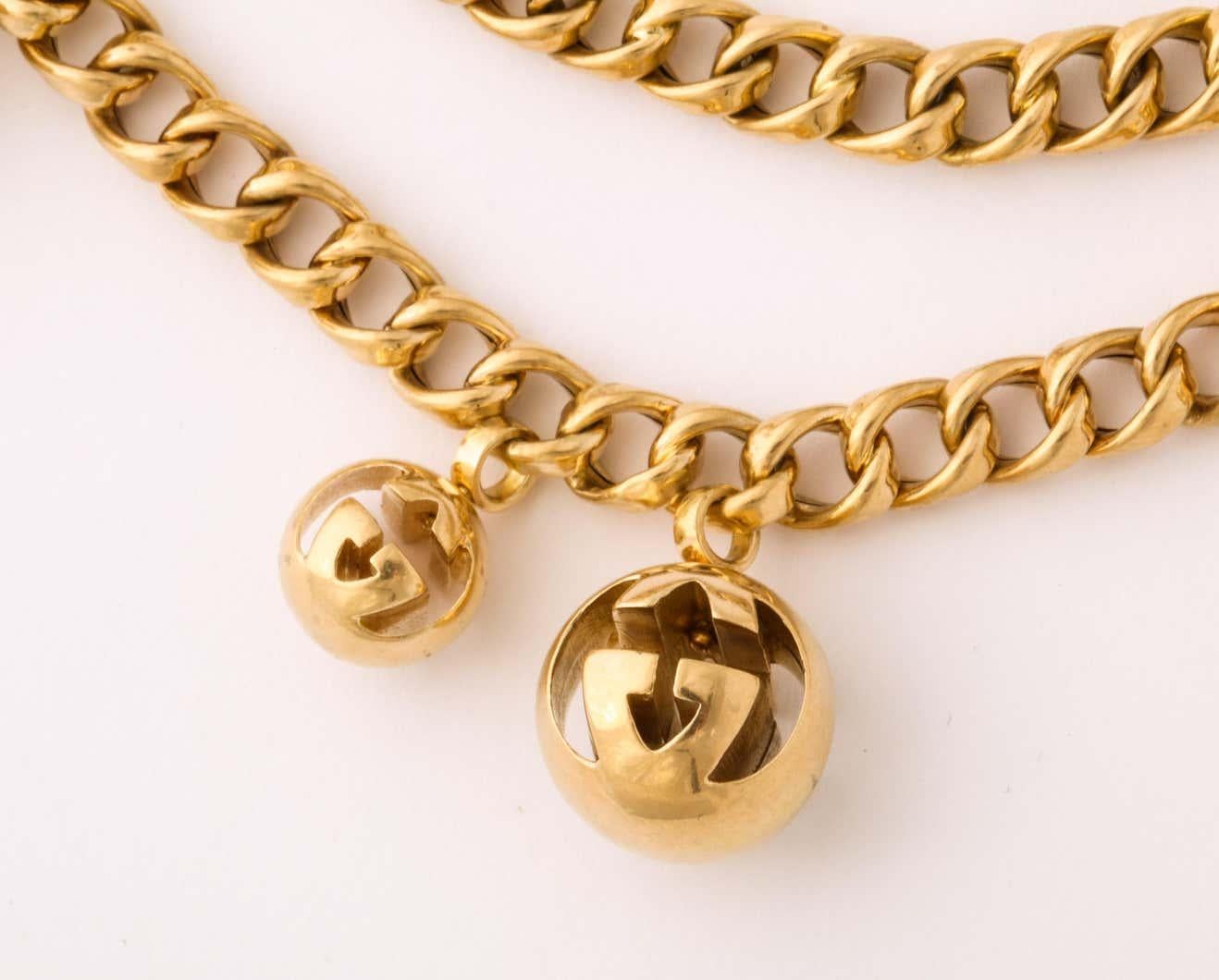 1990's Gucci Double Layer Gold Link Necklace with Watch Chain Style Clasp In Good Condition For Sale In New York, NY