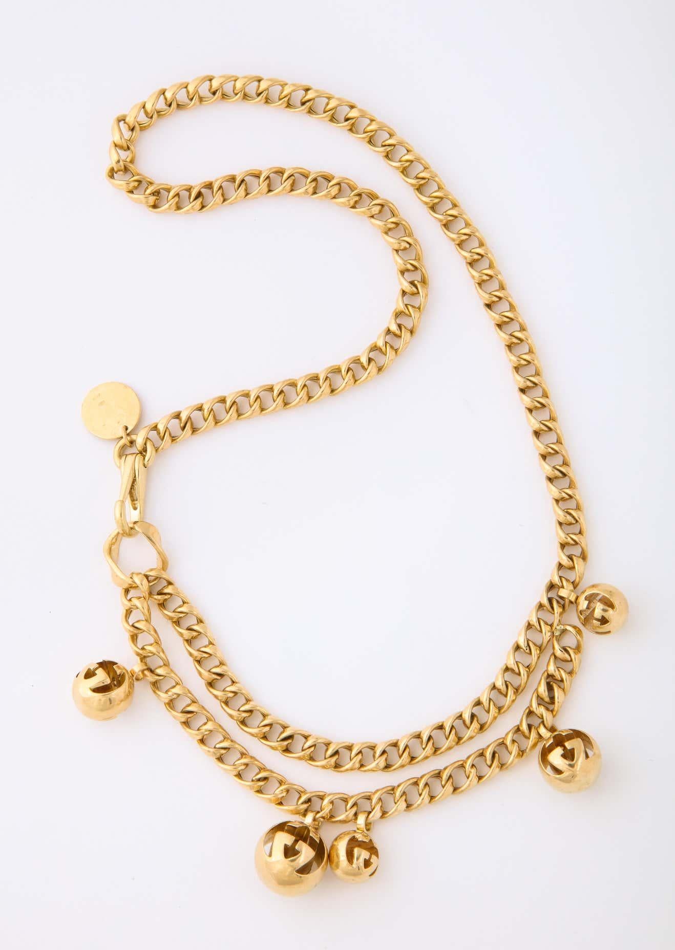 1990's Gucci Double Layer Gold Link Necklace with Watch Chain Style Clasp For Sale 1