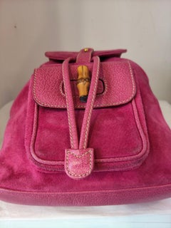 1990s Gucci fucsia pink suede bamboo small backpack