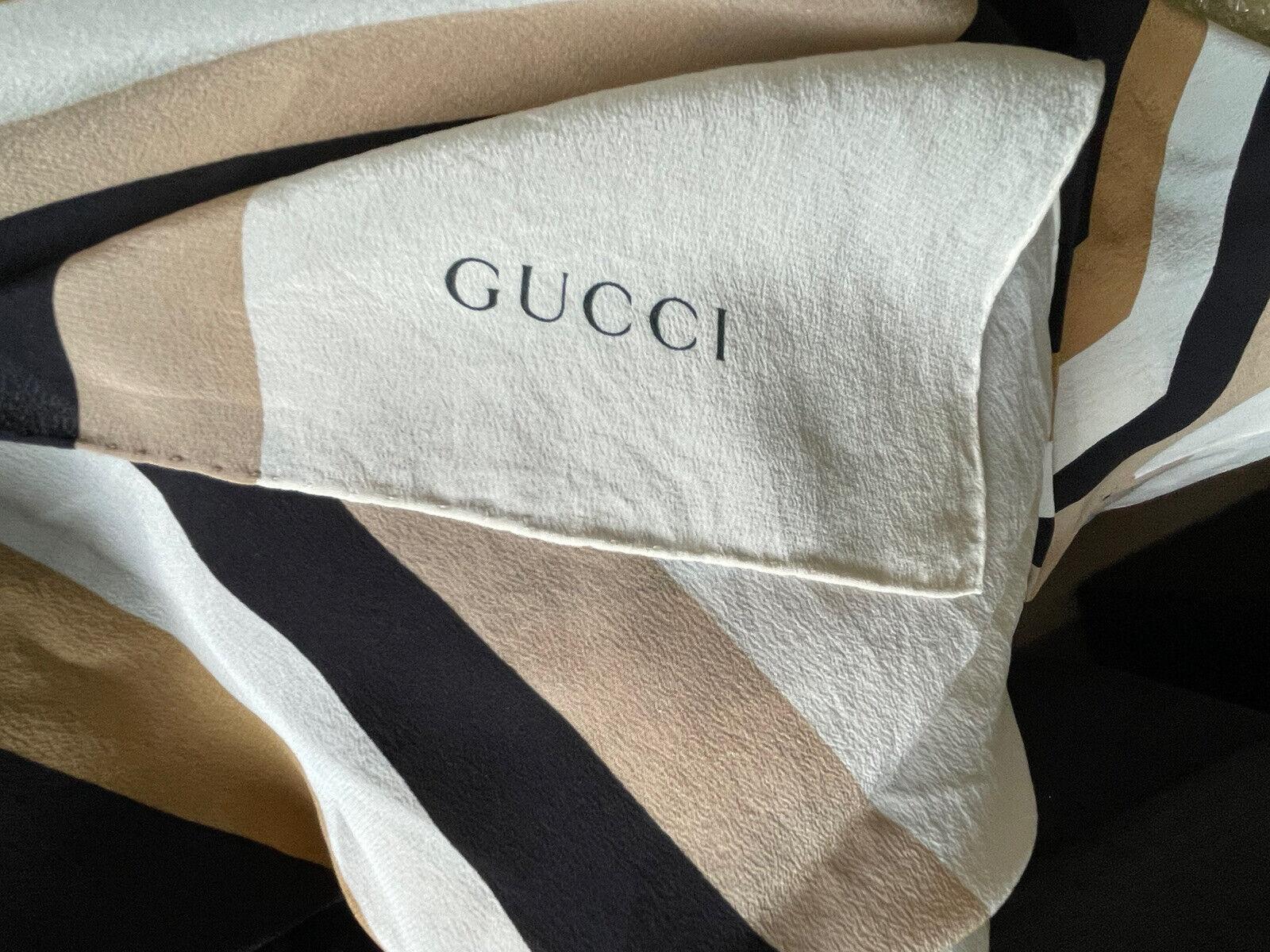 Beige 1990s Gucci Geometric Silk Square Scarf  For Sale