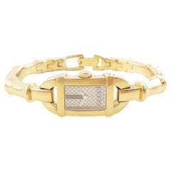 1990's Gucci Gold Plated Ladies Quartz Watch with Bamboo Style Strap