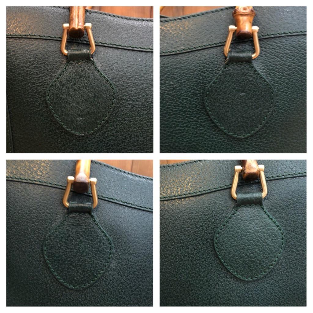 1990s GUCCI Green Leather Bamboo Tote Princess Diana Tote In Good Condition In Bangkok, TH