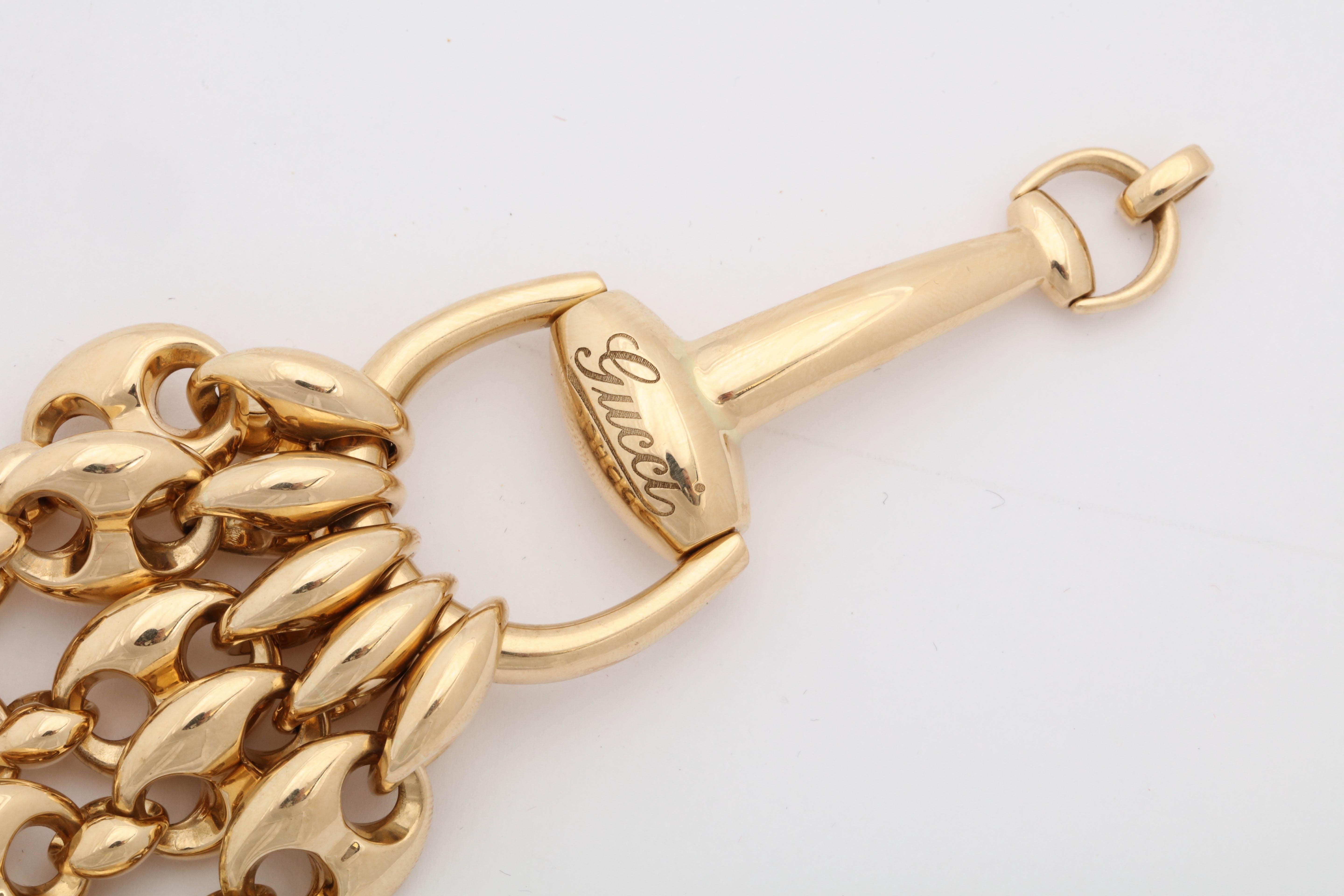 1990s Gucci Horseshoe Bit and Gucci Link Design Flexible Gold Bracelet 1