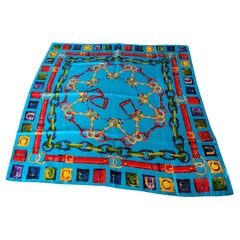 1990er Gucci Italienischer Seidenschal für Reiter Blau