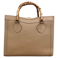 1990s Gucci Khaki Leather Bamboo Tote Diana Tote (Medium)