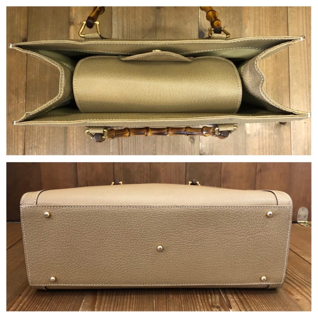1990er Gucci Khaki Leder Bamboo Tote Prinzessin Diana Tote (Medium) im Zustand „Gut“ in Bangkok, TH