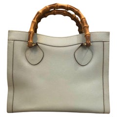 1990s Retro GUCCI Light Green Leather Bamboo Tote Diana Tote Bag (Medium)