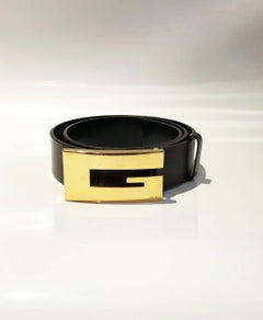 1990s Gucci Gold Logo Buckle Statement Leather Belt