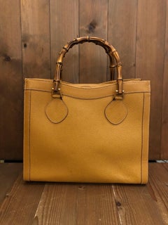 1990s Vintage GUCCI Mustard Yellow Leather Bamboo Tote Diana Tote Bag (Medium)