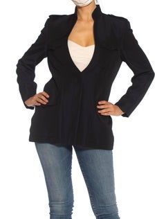 1990S GUCCI Navy Wool Blend Blue And Black Iridescent Weave Jacket