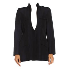 1990S GUCCI Navy Wool Blend Blue And Black Iridescent Weave Jacket Vintage 1990S GUCCI Navy Wool Blend Blue And Black Iridescent Weave Jacket