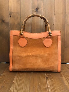 1990s Vintage GUCCI Orange Suede Leather Bamboo Diana Tote Bag (Medium)