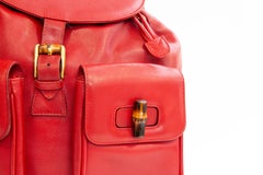 Sac à dos Gucci en cuir rouge « Bamboo » des années 1990