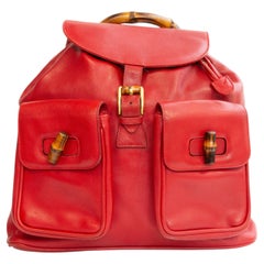 Sac à dos Gucci en cuir rouge « Bamboo » des années 1990