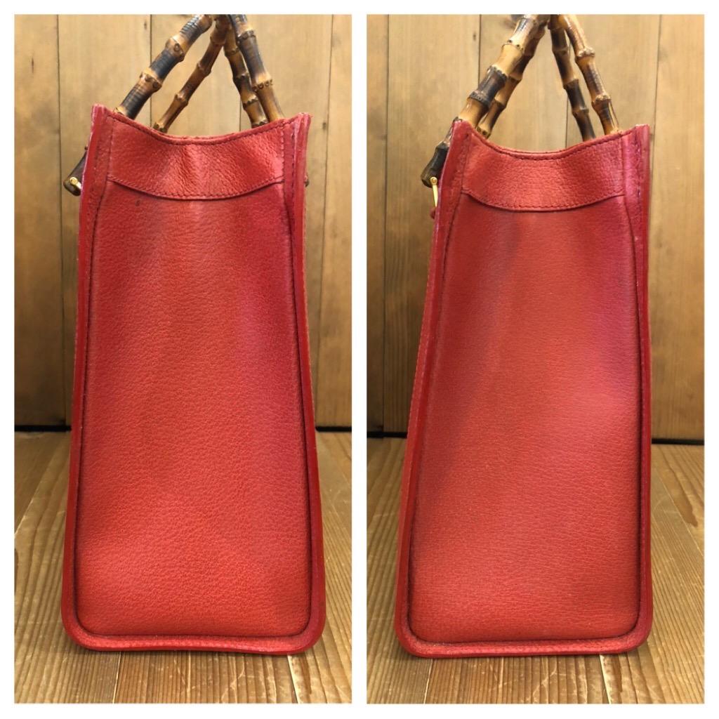 1990s Gucci Red Leather Bamboo Tote Diana Tote (Medium) In Good Condition In Bangkok, TH