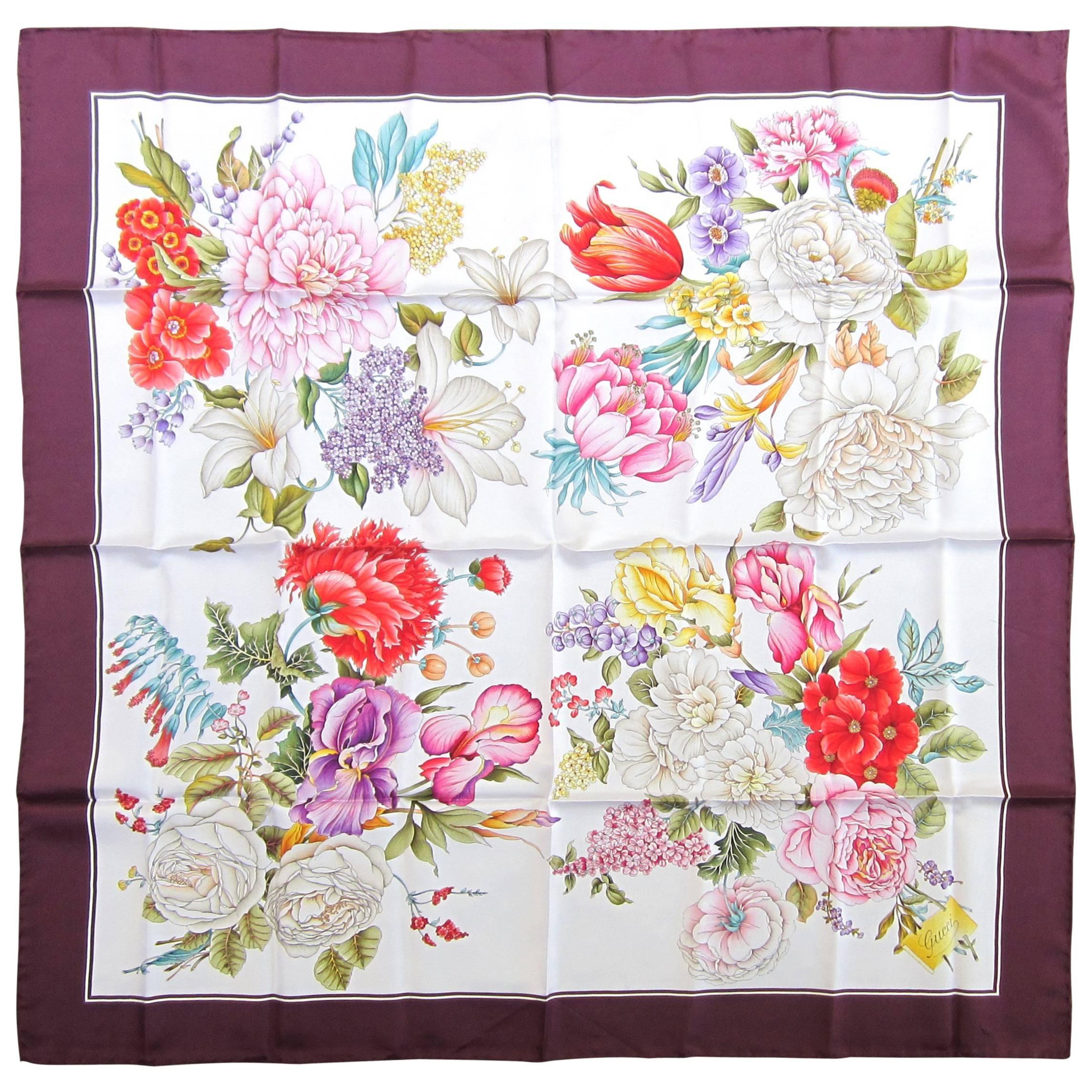 1990s Gucci Silk Floral Scarf New, Never Worn