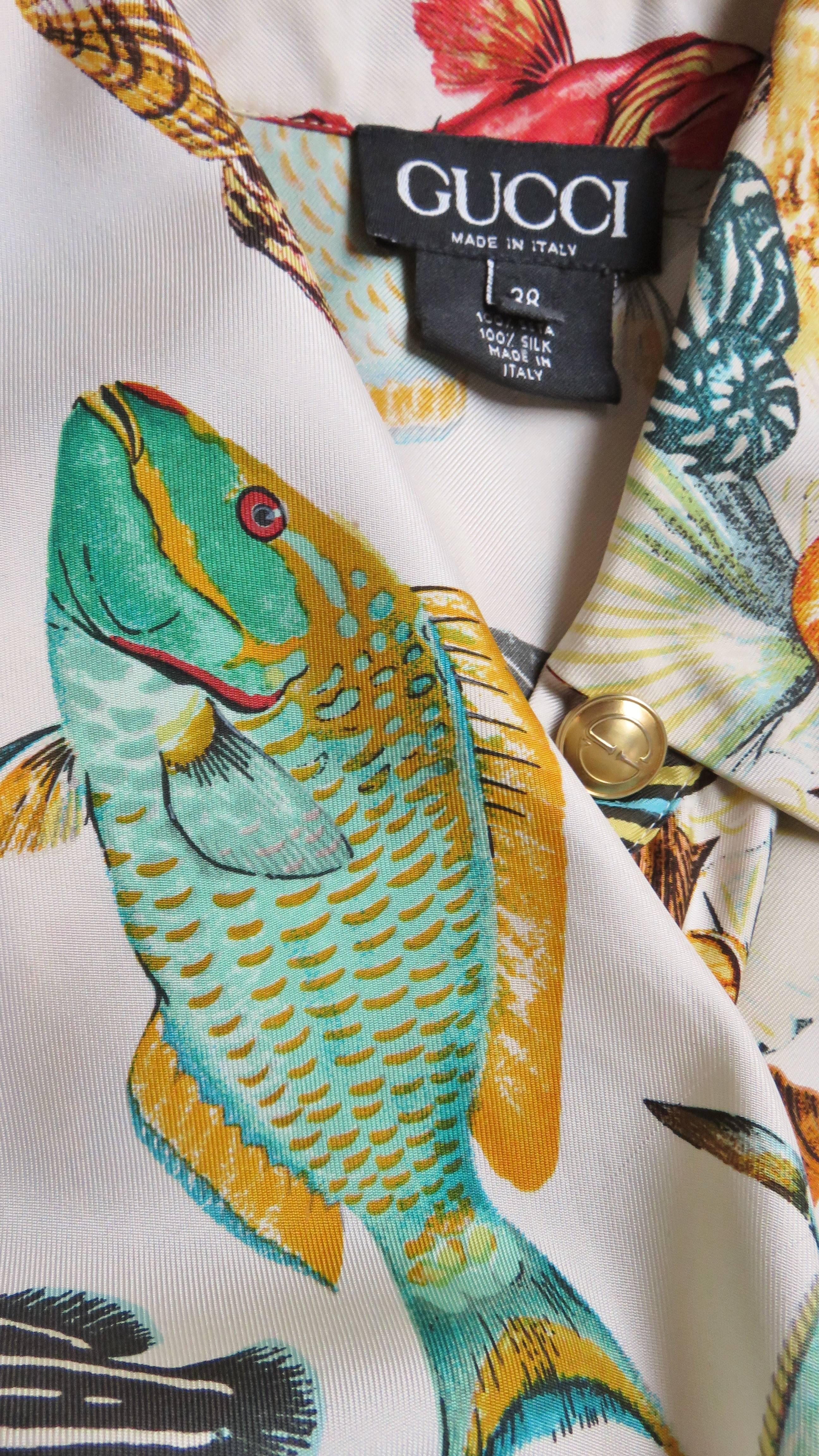 Gucci Silk Fish Print Shirt 1990s at 1stDibs | gucci fish shirt