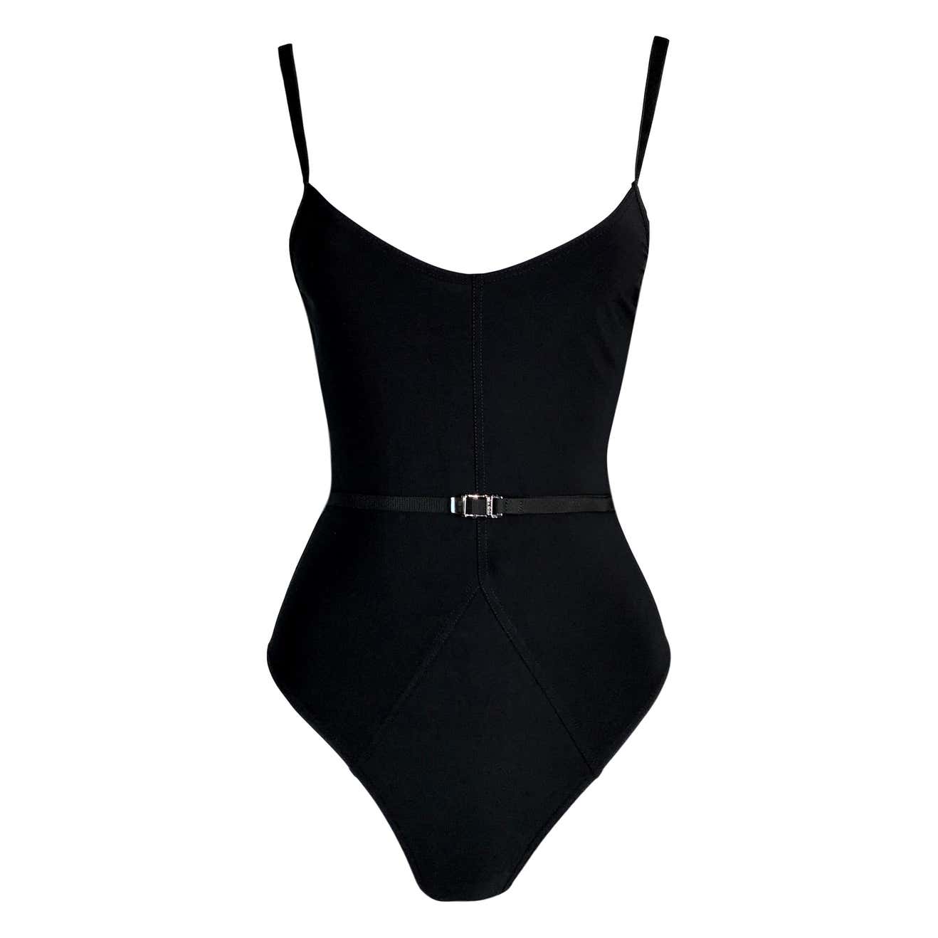 1990's Gucci Tom Ford Bond Girl Black Belted Plunging Swimsuit Bodysuit ...