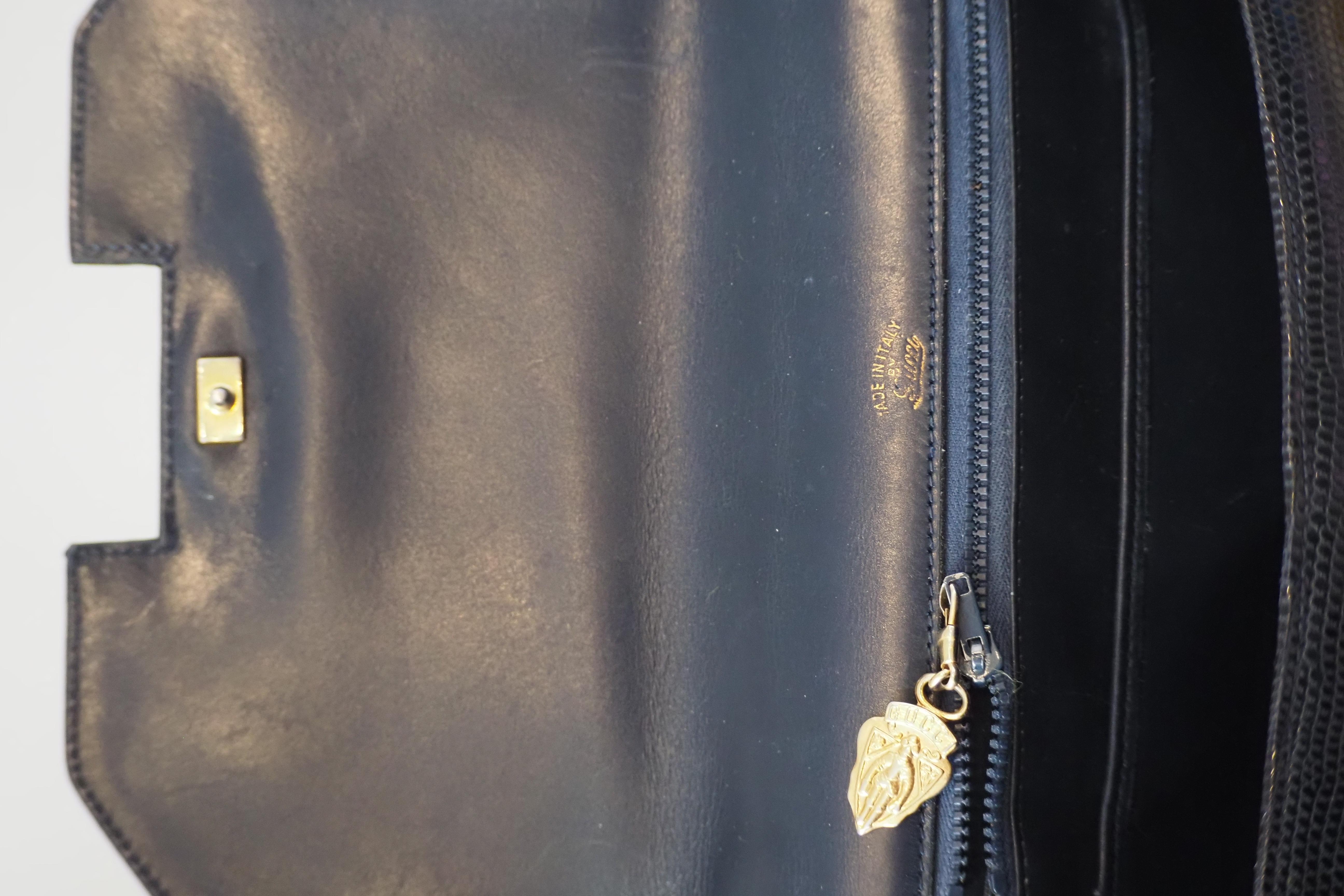 1990s Gucci vintage lizard handle bag with pink black gold heart charm For Sale 4