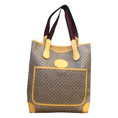 Vintage 1990s GUCCI Web Brown Micro GG Canvas Tote Bag