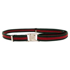 1990s Gucci Web Green and Red Adjustable Belt with Steel Buckle