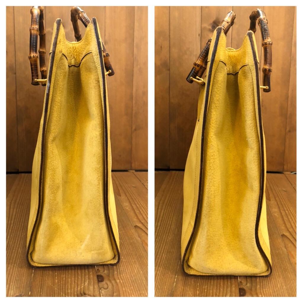 Women's or Men's 1990s Vintage GUCCI Yellow Suede Leather Bamboo Tote Gucci Diana Tote (Large)
