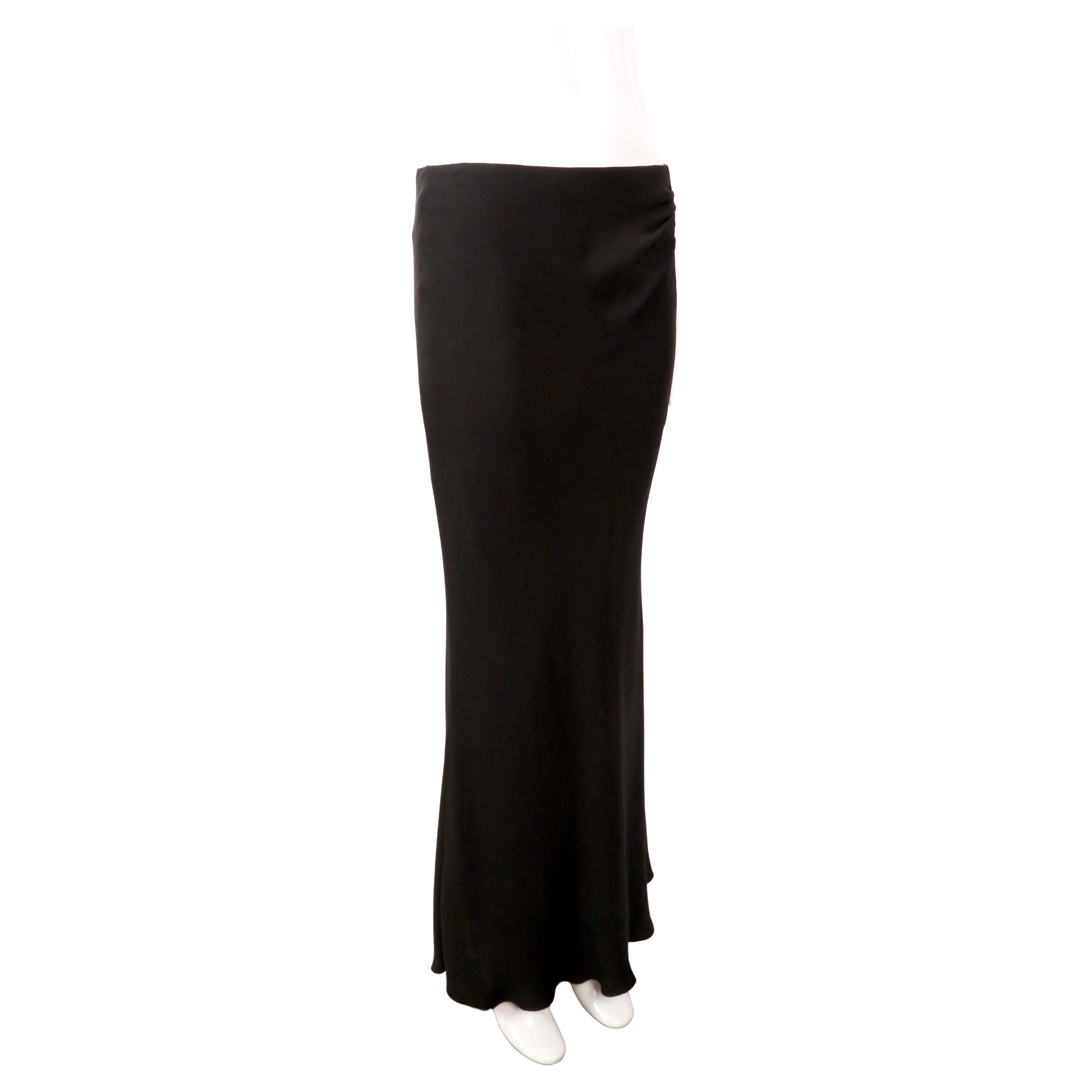 Black 1990's GUY LAROCHE black floor length bias cut skirt with ruched low waist For Sale